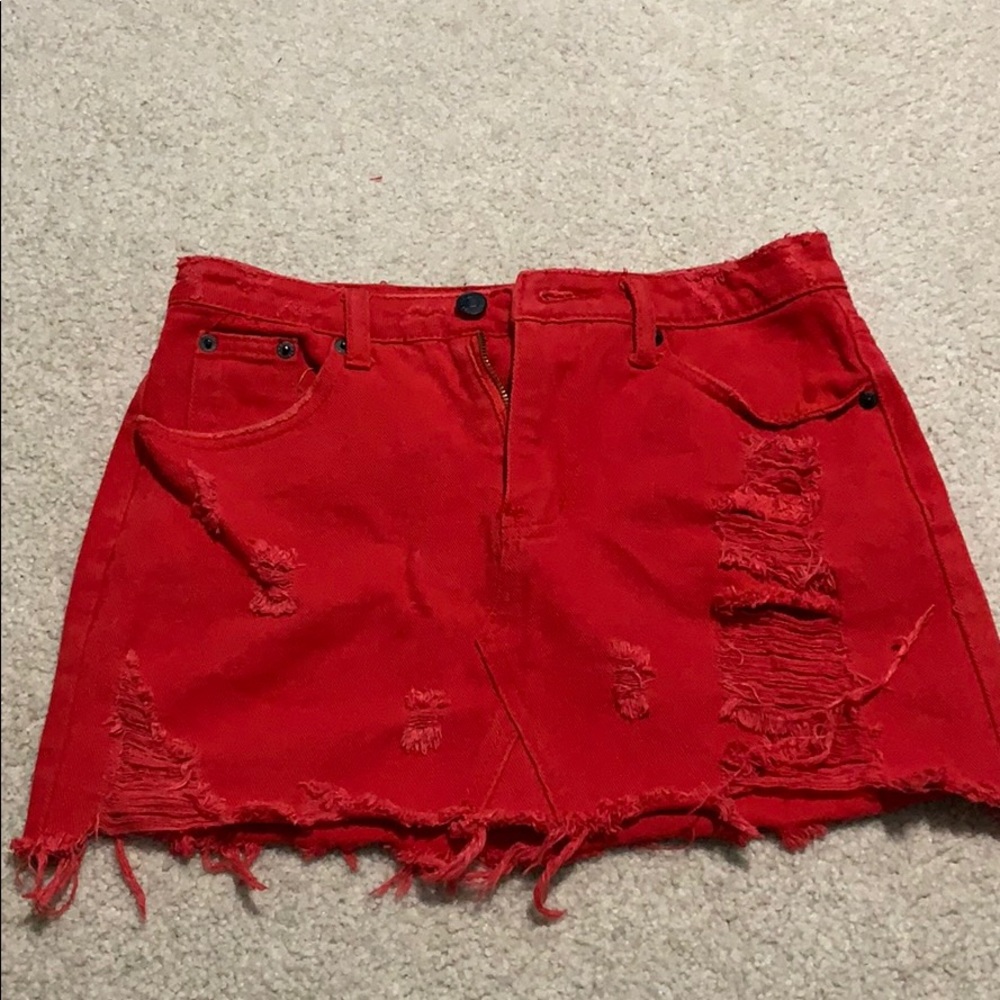 Red jean skirt